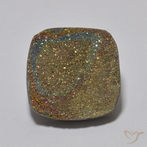 10.04ct Naturale Multicolore Pirite Arcobaleno, Cuscino, Opaco
