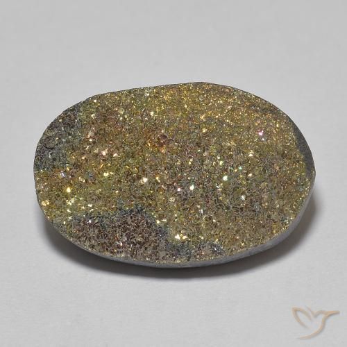 11.05ct Naturale Multicolore Pirite Arcobaleno, Ovale, Opaco