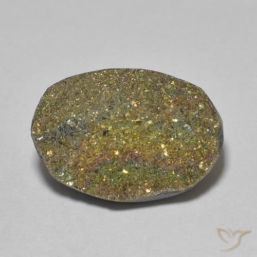7.46ct Naturale Multicolore Pirite Arcobaleno, Ovale, Opaco