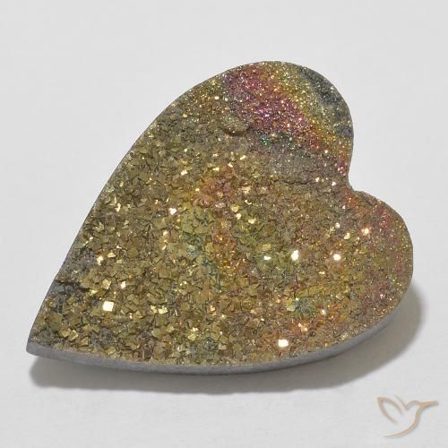 Pirite arcobaleno naturale multicolore da 13,78 ct, a forma di cuore, opaco
