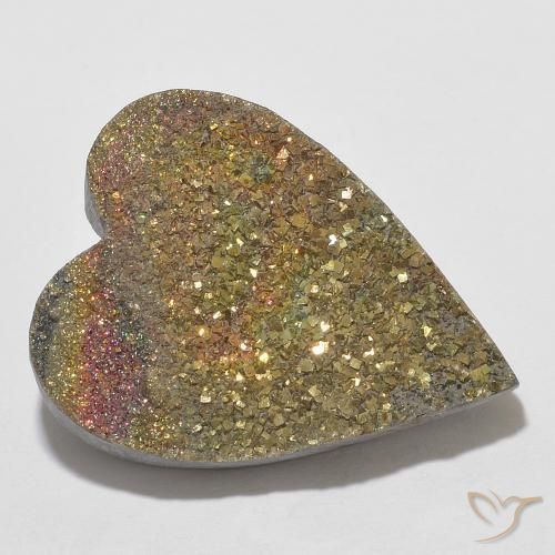 Pirite arcobaleno naturale multicolore da 13,78 ct, a forma di cuore, opaco
