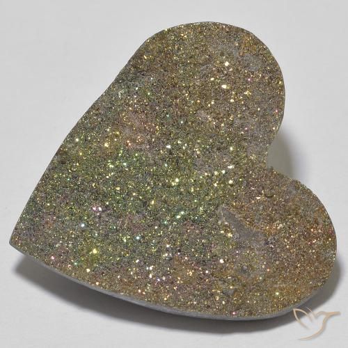 20.14ct Naturale Multicolore Pirite Arcobaleno, Cuore, Opaco