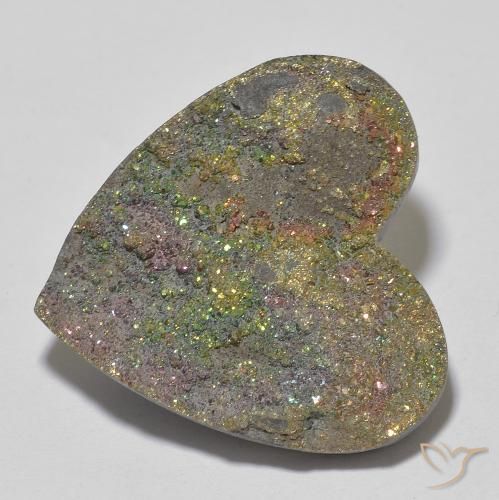 17.87ct Naturale Multicolore Pirite Arcobaleno, Cuore, Opaco