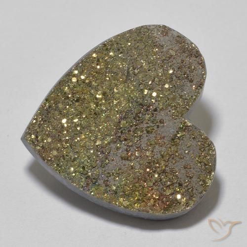17.04ct Naturale Multicolore Pirite Arcobaleno, Cuore, Opaco