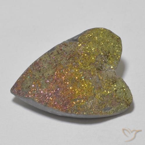 12.80ct Naturale Multicolore Pirite Arcobaleno, Cuore, Opaco