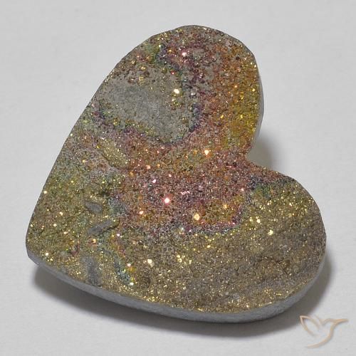 9.21ct Naturale Multicolore Pirite Arcobaleno, Cuore, Opaco