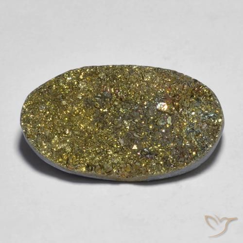 12.47ct Naturale Multicolore Pirite Arcobaleno, Ovale, Opaco