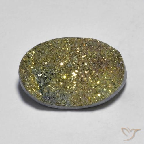 11.75ct Naturale Multicolore Pirite Arcobaleno, Ovale, Opaco