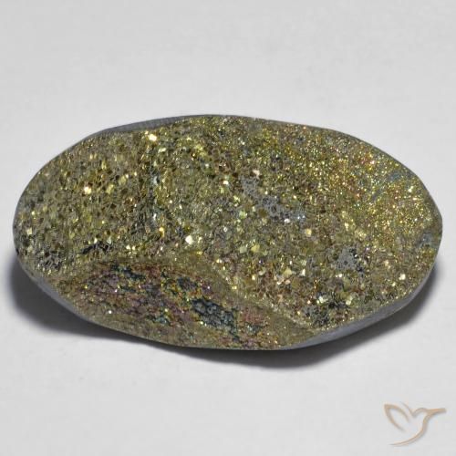 25.63ct Naturale Multicolore Pirite Arcobaleno, Ovale, Opaco