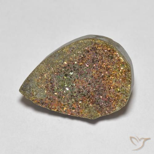 7.81ct Naturale Multicolore Pirite Arcobaleno, Forma a pera, Opaco
