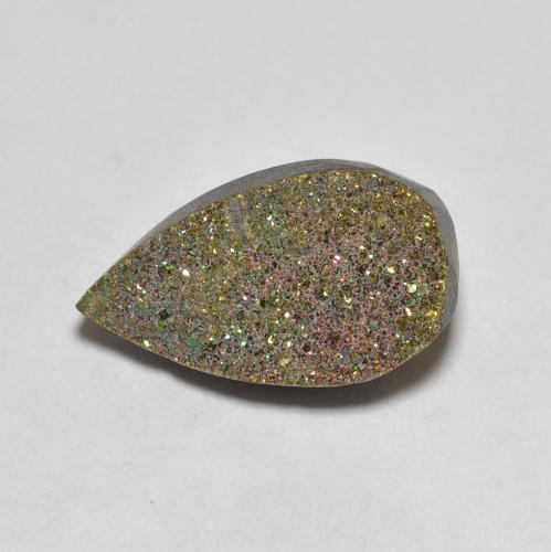Pirite arcobaleno naturale multicolore da 3,64 ct, taglio a pera, opaco