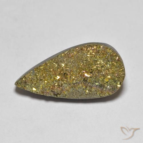 Pirite arcobaleno naturale multicolore da 5,93 ct, taglio a pera, opaco