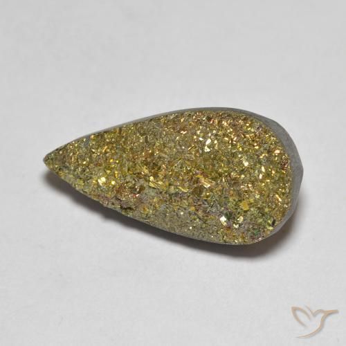 Pirite arcobaleno naturale multicolore da 5,93 ct, taglio a pera, opaco