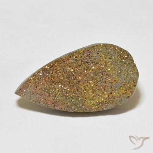 14.35ct Naturale Multicolore Pirite Arcobaleno, Forma a pera, Opaco