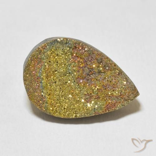 12.94ct Naturale Multicolore Pirite Arcobaleno, Forma a pera, Opaco