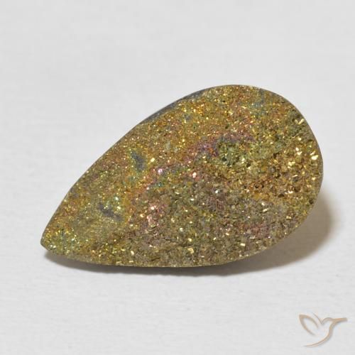 6.31ct Naturale Multicolore Pirite Arcobaleno, Forma a pera, Opaco