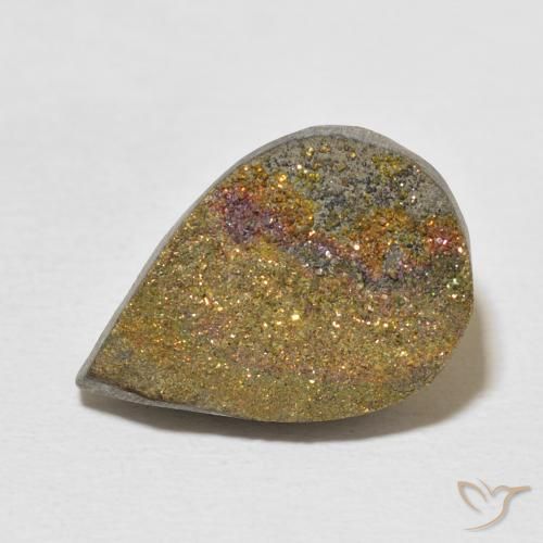 9.97ct Naturale Multicolore Pirite Arcobaleno, Forma a pera, Opaco