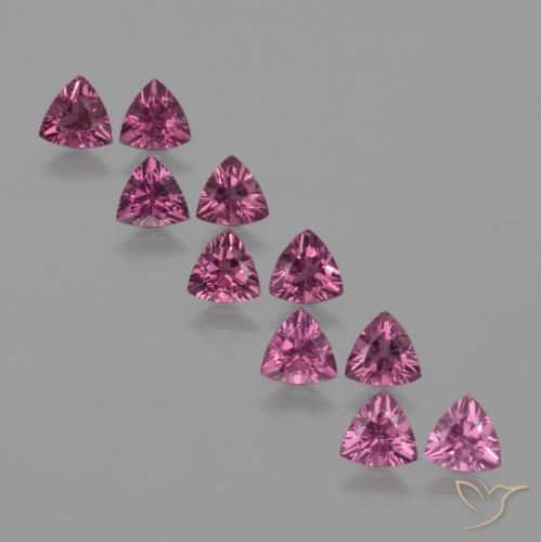 Gemme di Granato rodolite Rosa intenso Bacca Viola naturale da 4.58 ct, Taglio trillion, VS