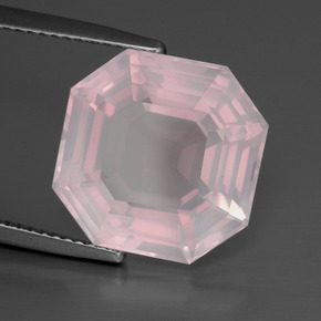 Quarzo rosa Rosa chiaro naturale da 10.75 ct, Taglio smeraldo, Trasparente
