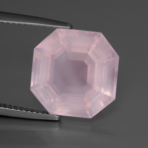 Quarzo rosa naturale rosa da 9,12 ct, taglio smeraldo, trasparente