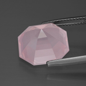 Quarzo rosa naturale rosa da 9,12 ct, taglio smeraldo, trasparente