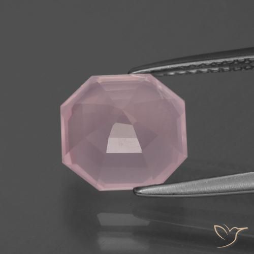 Quarzo rosa naturale rosa da 3,56 ct, taglio smeraldo, trasparente