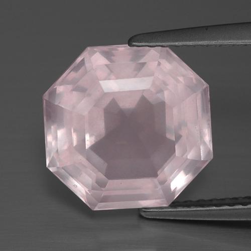 Quarzo rosa naturale rosa da 5,44 ct, taglio smeraldo, trasparente