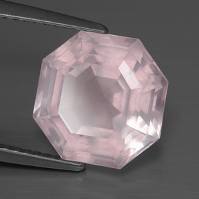 Quarzo rosa naturale rosa da 5,44 ct, taglio smeraldo, trasparente