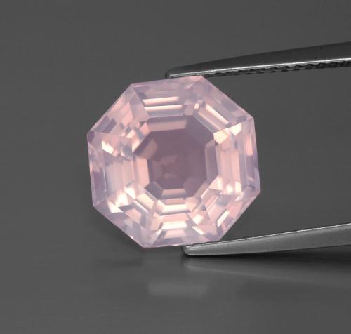 Quarzo rosa naturale rosa chiaro da 6,77 ct, taglio smeraldo, trasparente