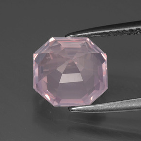 Quarzo rosa Rosa chiaro naturale da 3.18 ct, Taglio smeraldo, Trasparente