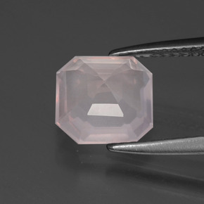 Quarzo rosa naturale rosa da 2,32 ct, taglio smeraldo, trasparente