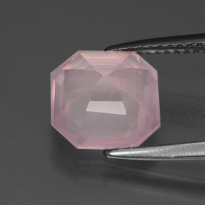 Quarzo rosa naturale rosa da 2,89 ct, taglio smeraldo, trasparente