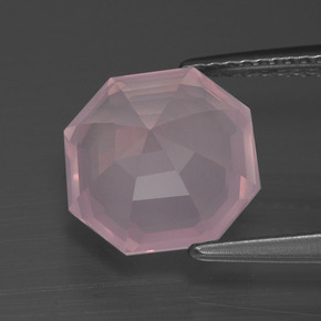 Quarzo rosa naturale rosa da 3,98 ct, taglio smeraldo, trasparente