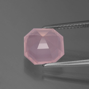Quarzo rosa naturale rosa medio rosa da 3,98 ct, taglio smeraldo, trasparente