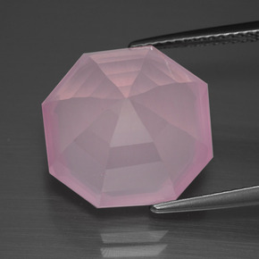 Quarzo rosa naturale rosa da 12,44 ct, taglio smeraldo, trasparente