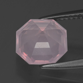 Quarzo rosa naturale rosa da 2,60 ct, taglio smeraldo, trasparente