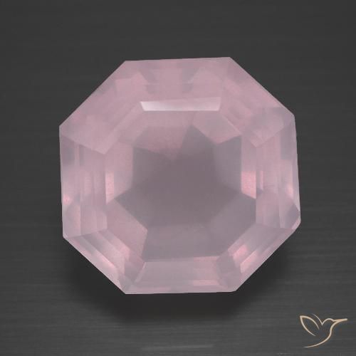 Quarzo rosa naturale rosa da 13,57 ct, taglio smeraldo, trasparente