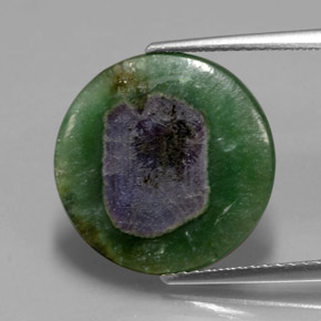 Rubino in fuchsite naturale bicolore da 6,06 ct, taglio rotondo, traslucido