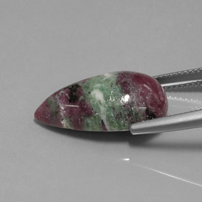 Rubino-zoisite naturale multicolore da 13,52 ct, taglio a pera, opaco