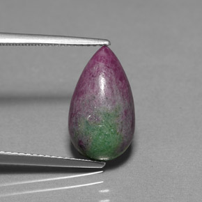 Rubino-zoisite naturale multicolore da 6,11 ct, taglio a pera, opaco