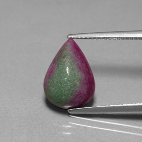 Rubino-zoisite naturale multicolore da 6,24 ct, taglio a pera, opaco