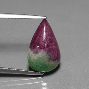 Rubino-zoisite naturale multicolore da 7,01 ct, taglio a pera, opaco