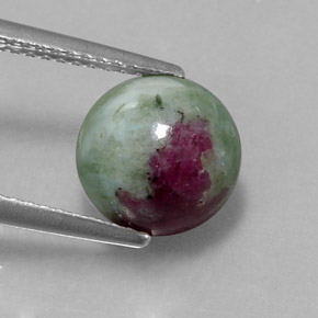 Rubino-zoisite naturale multicolore da 3,91 ct, taglio rotondo, opaco