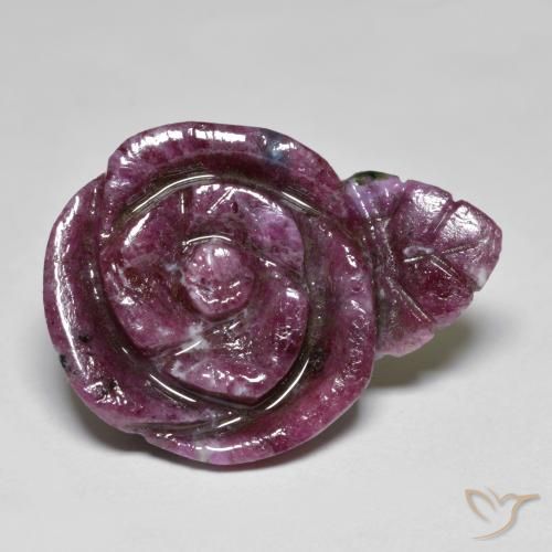 16.10ct Naturale Rosso scuro Rubino-Zoisite, Taglio a fiore, Opaco