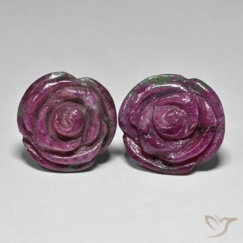 37.71ctw Naturale Multicolore Rubino-Zoisite, Taglio a fiore, Opaco
