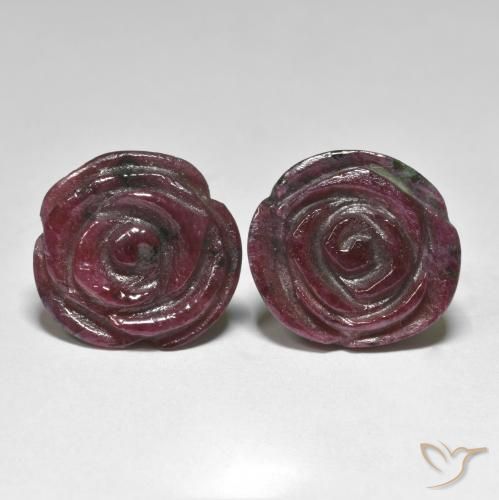 31.97ctw Naturale Multicolore Rubino-Zoisite, Taglio a fiore, Opaco