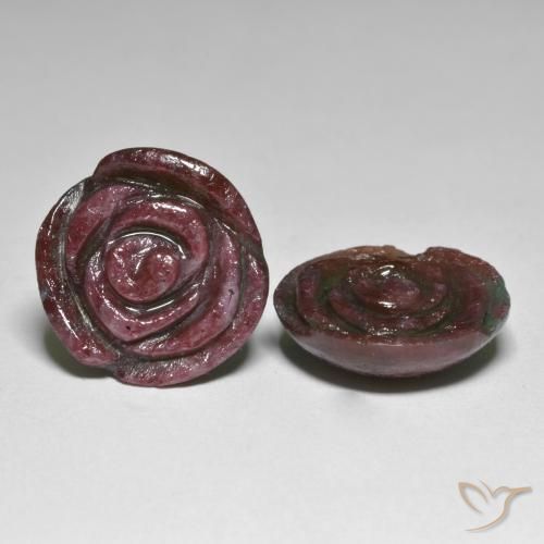 Gemme di Rubino-Zoisite Rosso scuro naturale da 30.21 ct, Taglio a fiore, Opaco