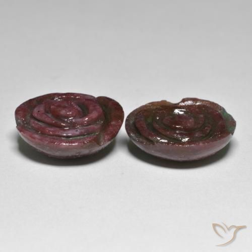Gemme di Rubino-Zoisite Rosso scuro naturale da 30.21 ct, Taglio a fiore, Opaco