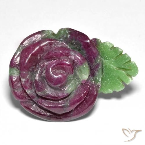 Rubino-zoisite naturale multicolore da 44,29 ct, taglio fiore, opaco