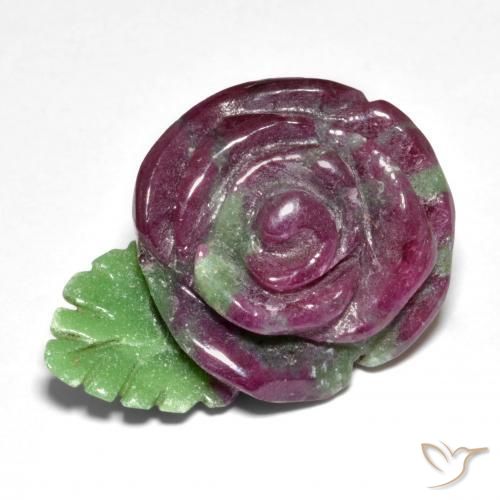 Rubino-zoisite naturale multicolore da 44,29 ct, taglio fiore, opaco